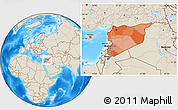 Political Location Map of Syria, shaded relief outside