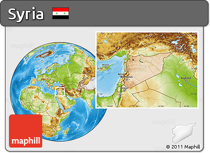 Satellite Location Map of Syria, physical outside