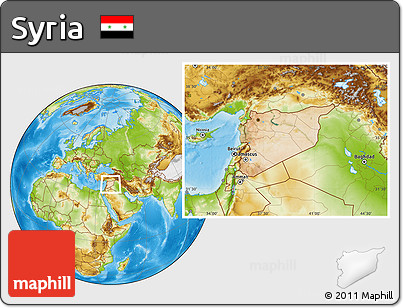 Satellite Location Map of Syria, physical outside