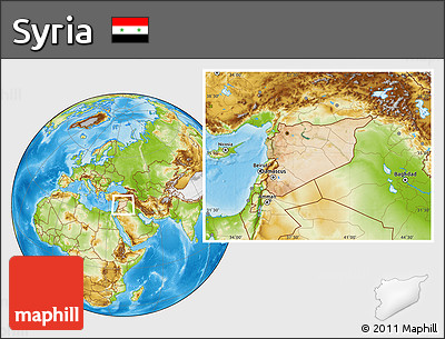 Satellite Location Map of Syria, physical outside
