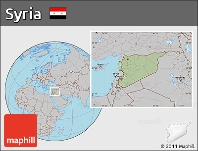 Savanna Style Location Map of Syria, gray outside, hill shading inside