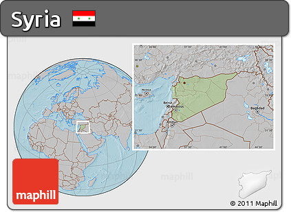 Savanna Style Location Map of Syria, gray outside, hill shading