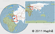 Savanna Style Location Map of Syria, highlighted continent, within the entire continent, hill shading