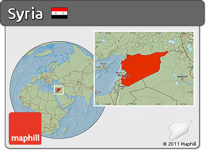 Savanna Style Location Map of Syria, hill shading