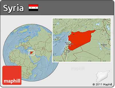 Savanna Style Location Map of Syria, hill shading