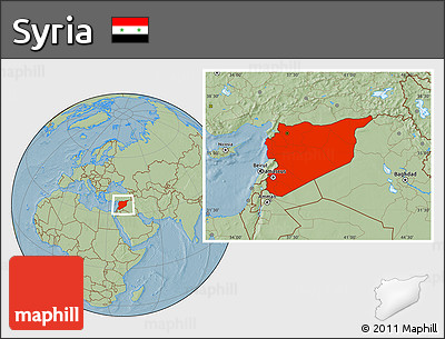 Savanna Style Location Map of Syria, hill shading