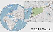 Savanna Style Location Map of Syria, lighten, desaturated, land only, hill shading