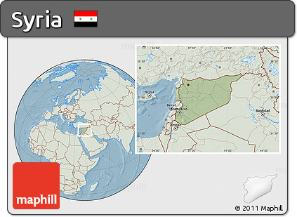 Savanna Style Location Map of Syria, lighten, land only, hill shading