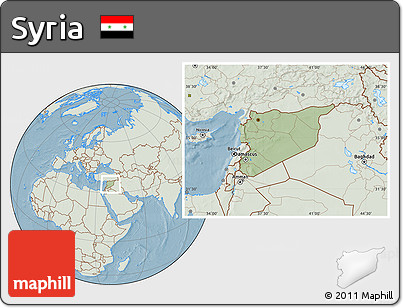 Savanna Style Location Map of Syria, lighten, land only, hill shading