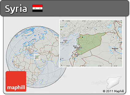 Savanna Style Location Map of Syria, lighten, semi-desaturated, hill shading