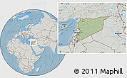 Savanna Style Location Map of Syria, lighten, semi-desaturated, land only, hill shading