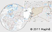 Shaded Relief Location Map of Syria, lighten, desaturated