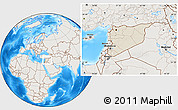 Shaded Relief Location Map of Syria, lighten, land only