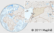 Shaded Relief Location Map of Syria, lighten, semi-desaturated