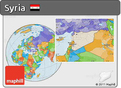 Shaded Relief Location Map of Syria, political outside