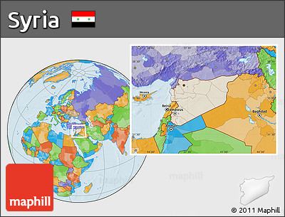 Shaded Relief Location Map of Syria, political outside