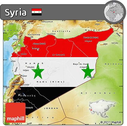Flag Map of Syria, physical outside, bathymetry sea