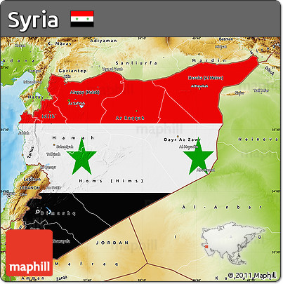 Flag Map of Syria, physical outside, bathymetry sea