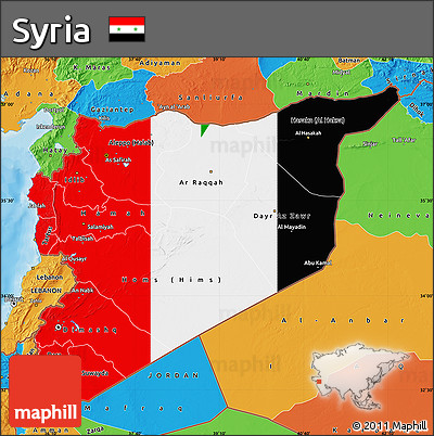 Flag Map of Syria, political outside, flag aligned to the middle
