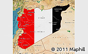 Flag Map of Syria, satellite outside, flag aligned to the middle