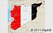 Flag Map of Syria, shaded relief outside, flag aligned to the middle
