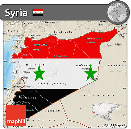 Flag Map of Syria, shaded relief outside