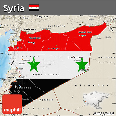 Flag Map of Syria, shaded relief outside