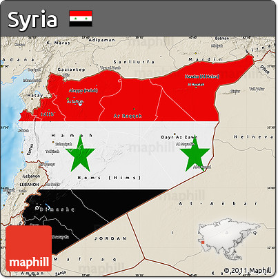 Flag Map of Syria, shaded relief outside