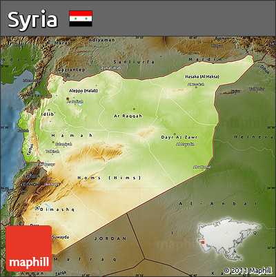Physical Map of Syria, darken