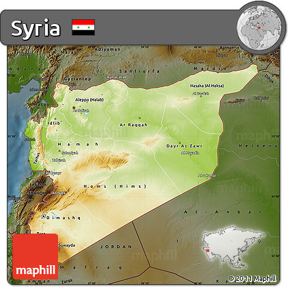 Physical Map of Syria, darken