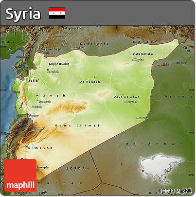 Physical Map of Syria, darken