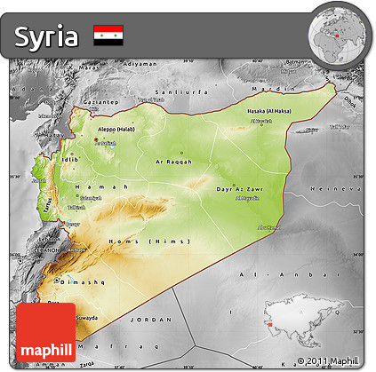 Physical Map of Syria, desaturated