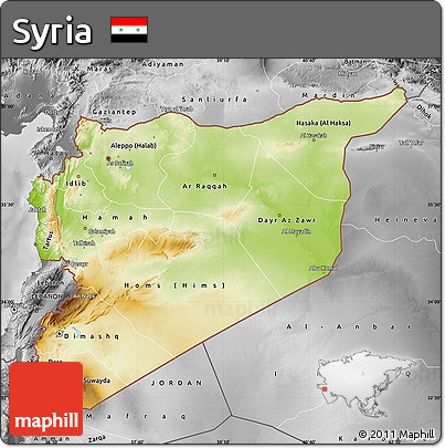Physical Map of Syria, desaturated
