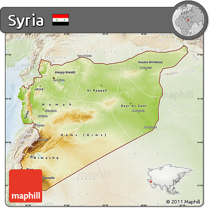 Physical Map of Syria, lighten