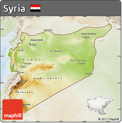 Physical Map of Syria, lighten