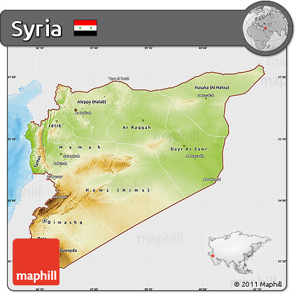 Physical Map of Syria, single color outside, bathymetry sea, shaded relief sea