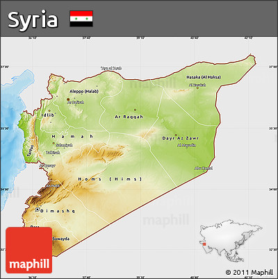 Physical Map of Syria, single color outside, bathymetry sea, shaded relief sea