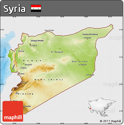 Physical Map of Syria, single color outside, bathymetry sea, shaded relief sea