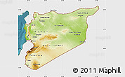 Physical Map of Syria, single color outside, satellite sea