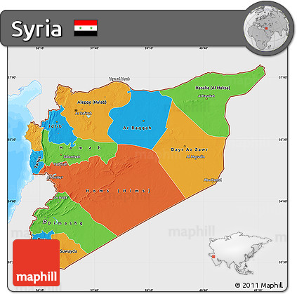 Political Map of Syria, single color outside, bathymetry sea