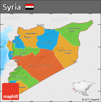 Political Map of Syria, single color outside, bathymetry sea