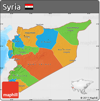 Political Map of Syria, single color outside, bathymetry sea