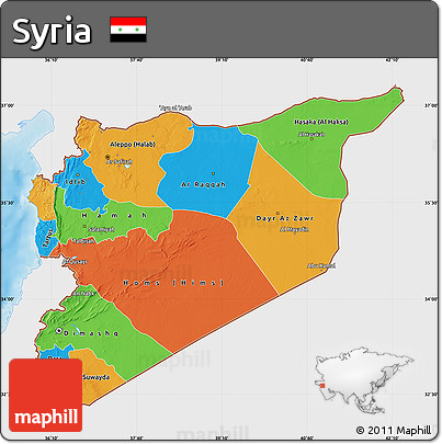 Political Map of Syria, single color outside, shaded relief sea