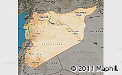 Satellite Map of Syria, darken, semi-desaturated, land only