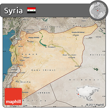 Satellite Map of Syria, semi-desaturated, land only