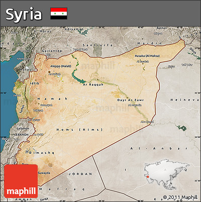 Satellite Map of Syria, semi-desaturated, land only