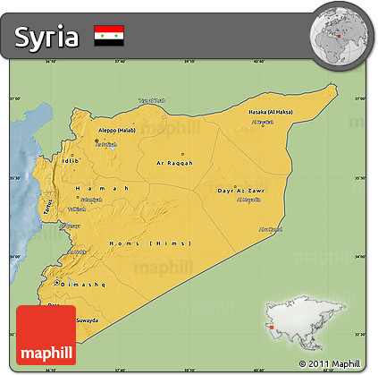 Savanna Style Map of Syria, single color outside