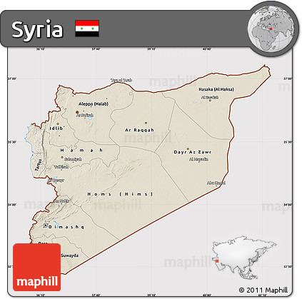 Shaded Relief Map of Syria, cropped outside