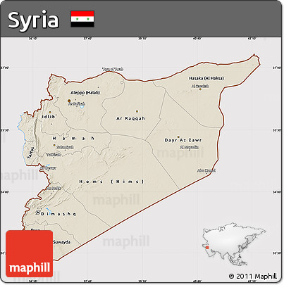 Shaded Relief Map of Syria, cropped outside