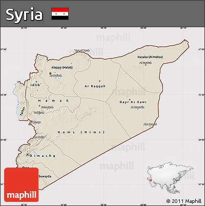 Shaded Relief Map of Syria, cropped outside